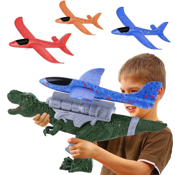 3 Pack Airplane Launcher Toy, Foam Glider Plane, Outdoor Toys for Kids, Dinosaur Toys for Boys Age 4-12 Year Old