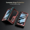 thumbnail image 4 of for Samsung Galaxy Z Fold 7 Case with S Pen Holder, Metal Bumper Premium Rugged Heavy Duty Shockproof Protective, Screen Protector, Hinge Protection, Rugged Phone Stand Cover 5G, Red, 4 of 8