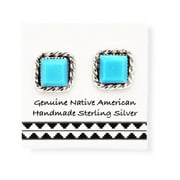 Genuine Sleeping Beauty Turquoise Stud Earrings, Sterling Silver, Authentic Indigenous New Mexico Tribe Handmade, Nickel Free