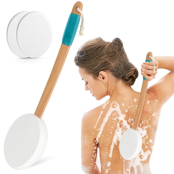 Back Lotion Applicator,18" Long Handle Shower Brush with 3 Pads for Skin Cream