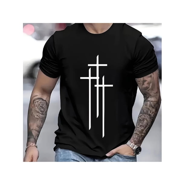 Camiseta estampada de cuello redondo esencial de verano: camisetas casuales de manga corta para hombre con estampado elegante, ideal para usar a diario en vacaciones de verano, actividades al aire lib