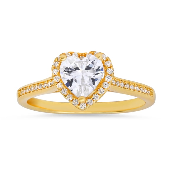 14k Gold Over Silver Heart-cut Cubic Zirconia CZ Halo Ring