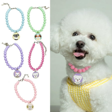 YEAUEME Pet Necklace Beaded Collar Small Dog Accessories Non-Fading Artificial Pearl Adjustable Pet Jewelry for Daily Dressing Photos Outings