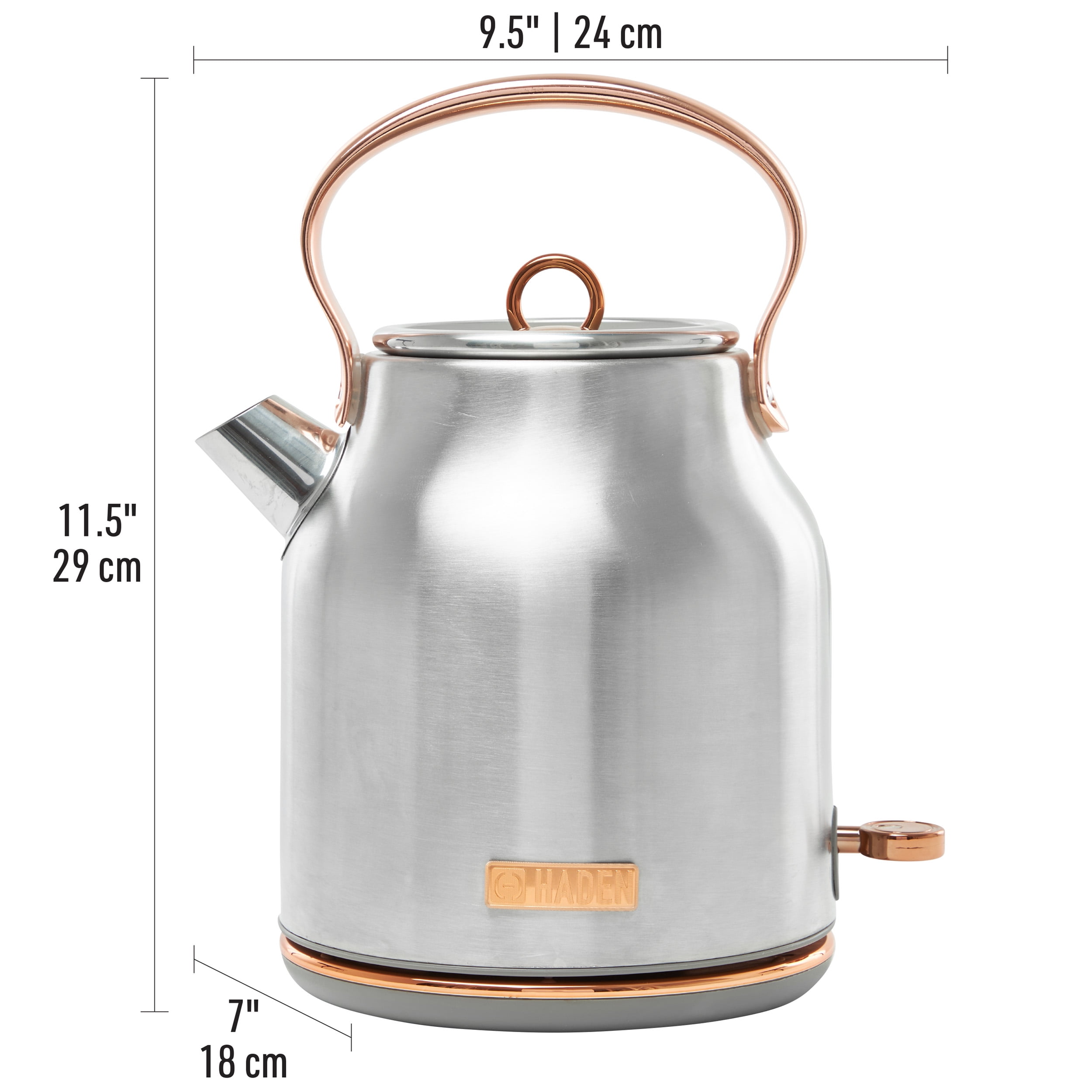 Haden Heritage 1.7 Liter Stainless Steel Electric Kettle, Steel / Copper - 75103