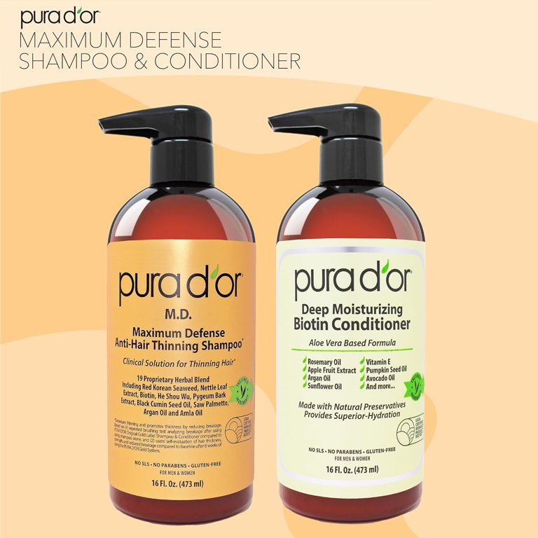 PURA D'OR Anti-Thinning Shampoo and Conditioner Set, 0.5% Coal Tar