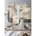 thumbnail image 3 of Abstract Sheer Curtains for Living Room Bedroom, Light-filtering Sheer Curtain, Vintage Beige Black Geometric Modern Contemporary Rod Pocket Voile Window Treatment Drapes, 52’’Wx96’’L, 2 Panels Set, 3 of 7