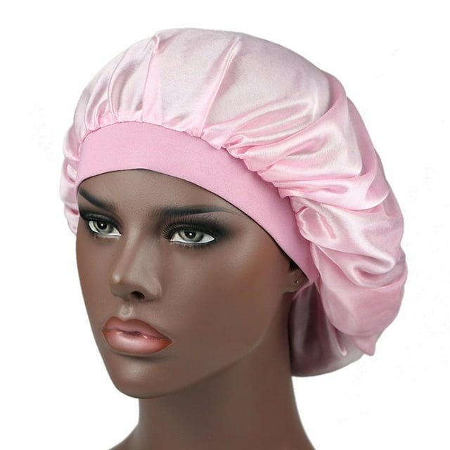 HLONK Bonnet de Cheveux Large Bande Élastique Bonnet de Nuit en Satin Doux pour Cheveux Noirs Femmes 2 pack