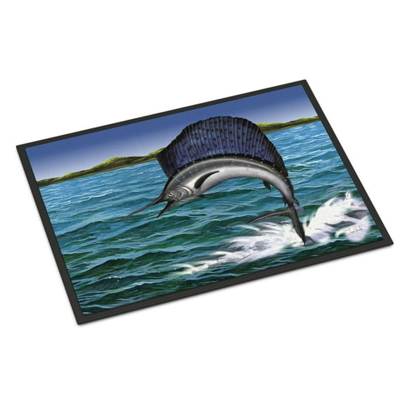 Carolines Treasures PTW2037JMAT Blue Marlin Door Mat Indoor Rug or Outdoor Welcome Mat 24x36 Doormat  36"L x 24"W