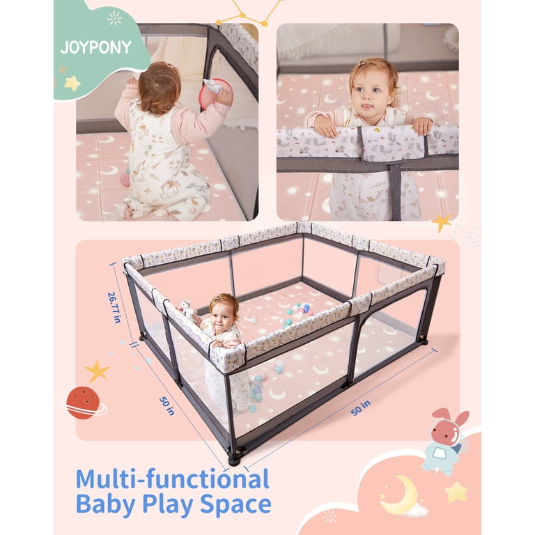 Joypony 50x50 inch Playpen with Playmat - Large Play Yard for Kids