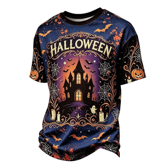 YNGKMEA Men's Halloween T Shirt Short Sleeve Pumpkin Skeleton Graphic T-Shirts Crew Neck Casual Summer Shirts