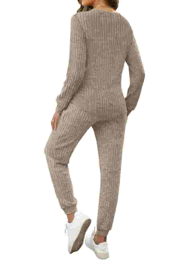 Simplicity Solid Buttons O Neck Long Sleeve Two Pieces Simplicity Solid Buttons O Neck Long Sleeve Two Pieces