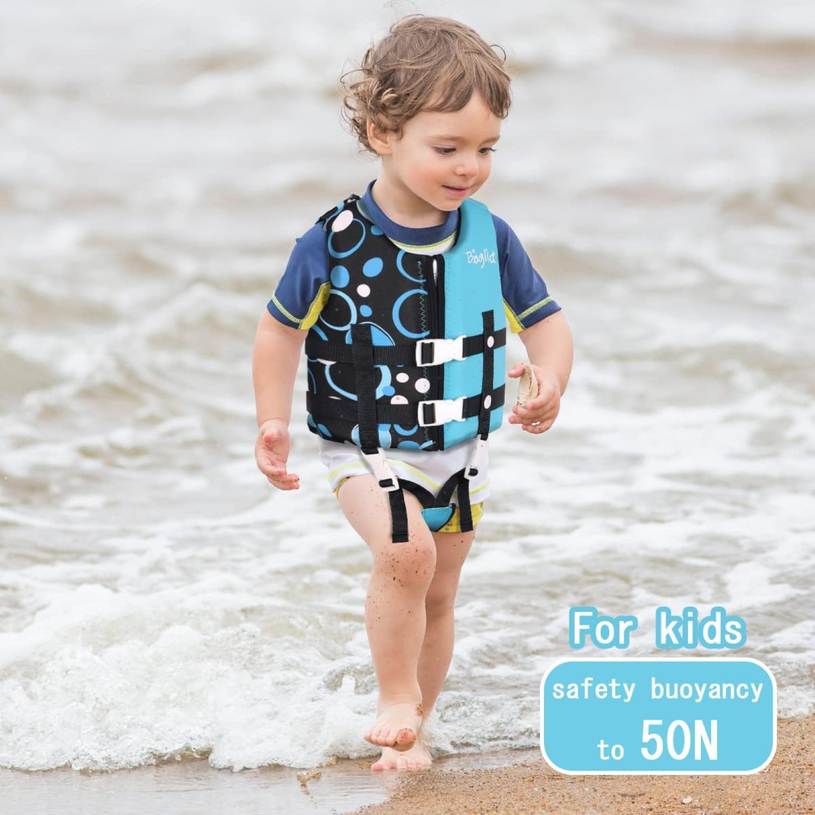 Gogokids Toddler Swim Vest Life Jacket-Kids Flotation Buoyancy Swimwear Trainer Aid Vest with Adjustable Safety Strap, Age 1-9 Years/18-77lbs, Blue Bubble