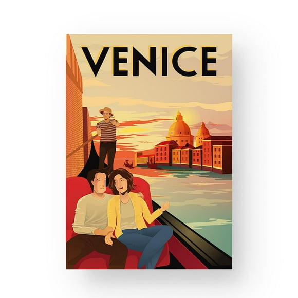 EzPosterPrints - Retro World Famous City Posters - Decorative, Vintage, Retro, Grunge Travel Poster Printing - Wall Art Print for Home Office - Venice 3, Italy - 16X24 inches