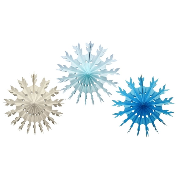 Devra Party 3-Piece 15 Inch Tissue Paper Snowflake Decoration Kit, Winter Mix Blue and White