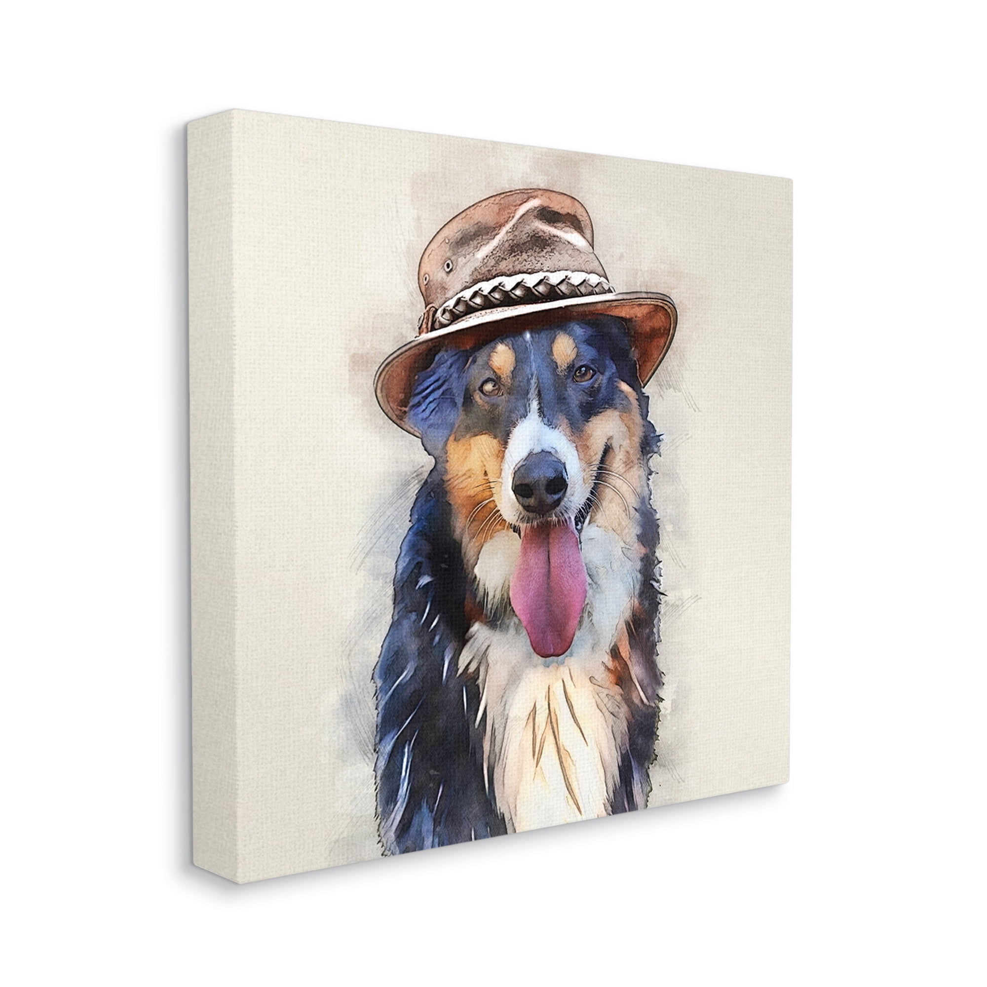 Stupell Collie Dog Brown Hat Pet Animals & Insects Painting Gallery Wrapped Canvas Print Wall Art