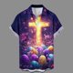 thumbnail image 1 of Ceisia Easter Graphic Print Shirt Men's Relaxed Fit Short Sleeve Button-Down Casual Top with Pocket Purple M Gifts, 1 of 4