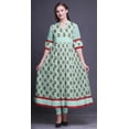 thumbnail image 2 of Bimba Green Stripe,Leaves & Floral Block Print Womenâ€™sÂ&nbsp;Long Designer AnarkaliÂ&nbsp;KurtiÂ&nbsp;Kurta Ethnic Dress XXX-Large, 2 of 6