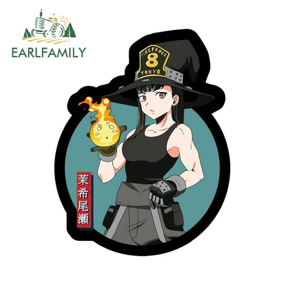 EARLFAMILY 5.1" Fire Force Maki Oze Car Stickers Humorous Waterproof Campervan Skateboard Vinyl Decal Amusing Occlusion Scratch Car Styling