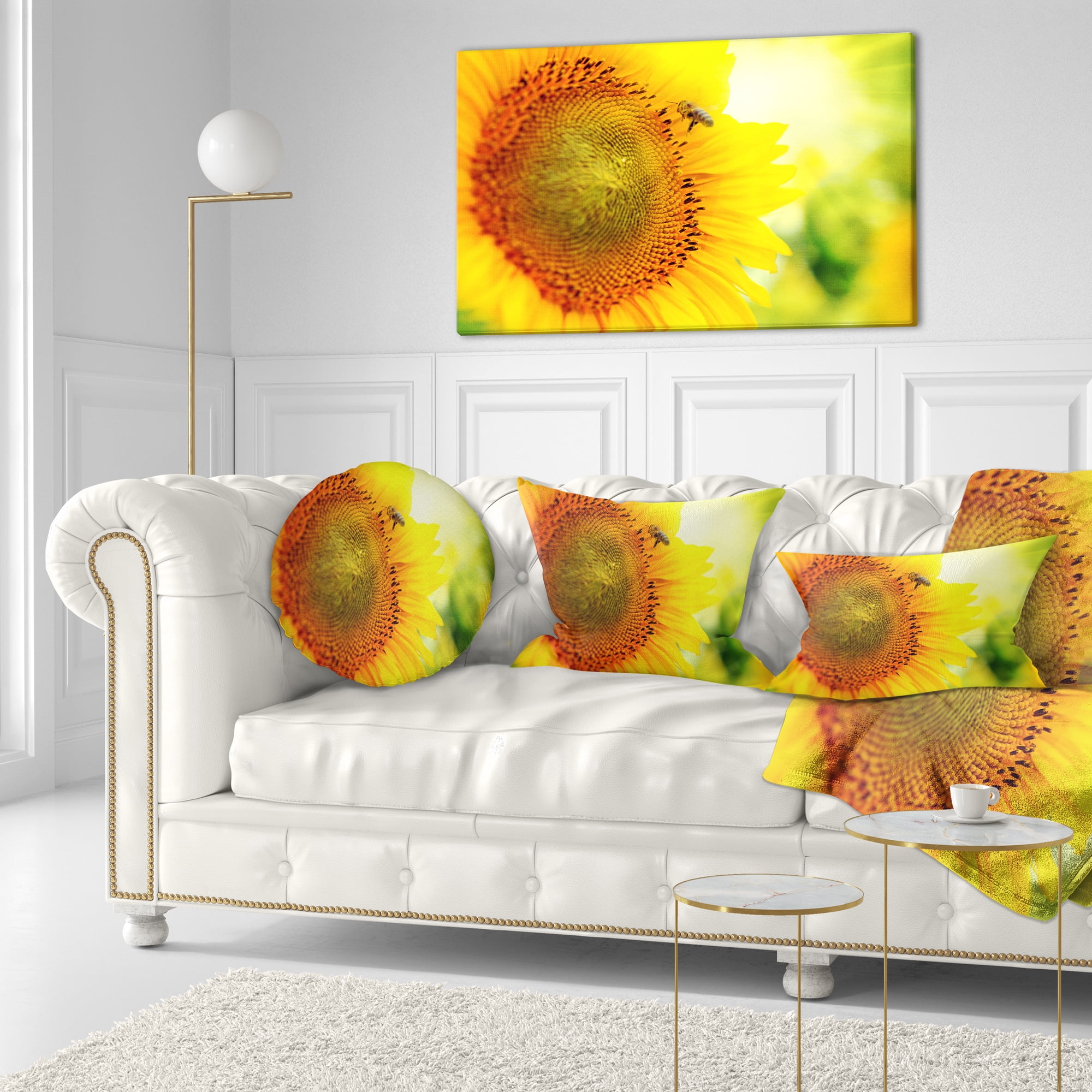 Designart Sunflower Blooming on Field - Animal Throw Pillow - 12x20