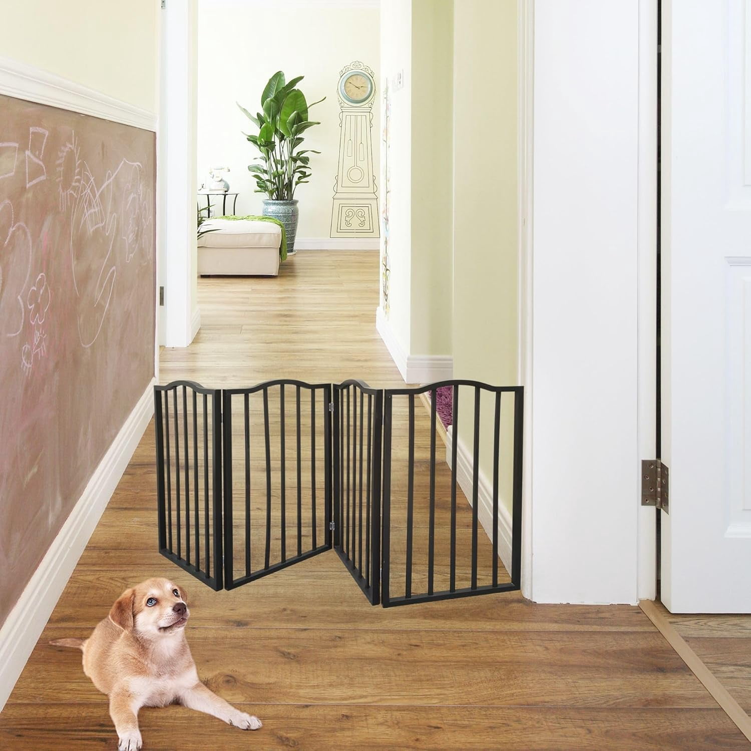 Pet Gate for Doorways Stairs and House Freestanding Folding Wooden Dog Gate Arc Design Brown