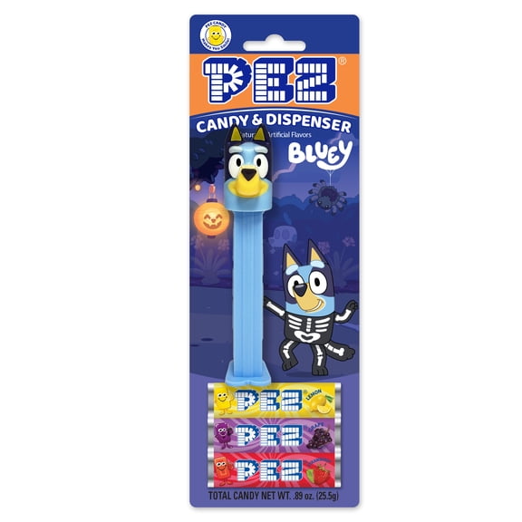 WM PEZ Halloween Bluey Blister,1 Candy Dispenser Plus 3 Rolls Assorted Candy,1 Count, 0.89 oz