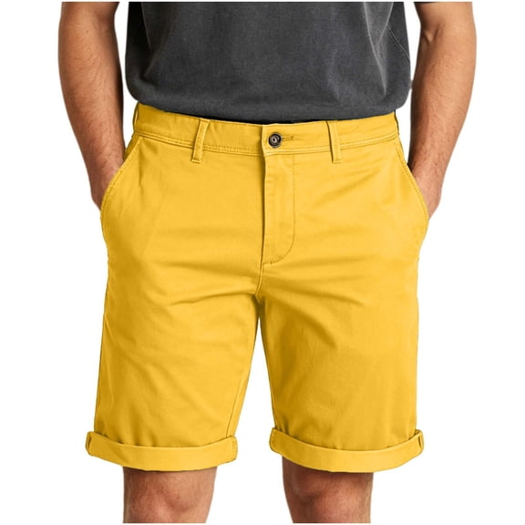 Yievot Men's Chino Shorts Button Cuffed Hem Relaxed Fit Flat Front Shorts Business Daily Travel Shorts