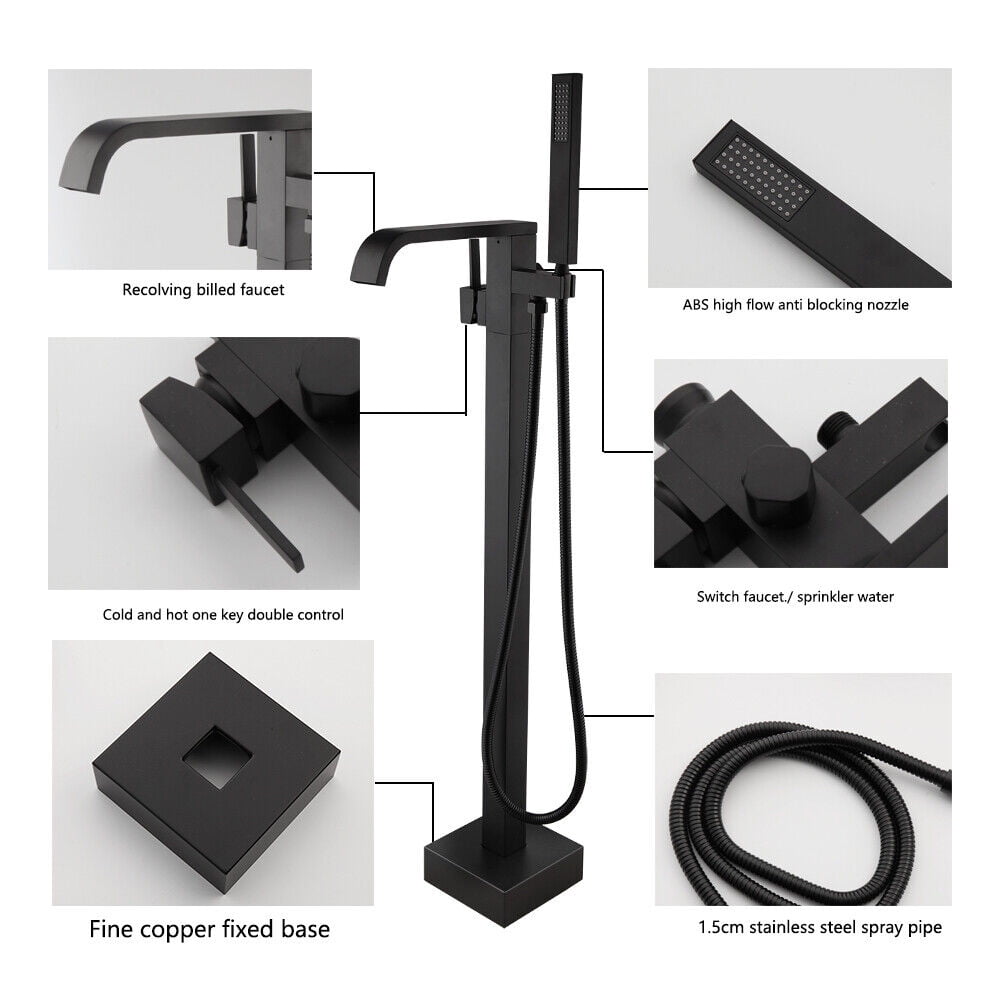 Floor Mounted Black Free Standing Bathtub Faucet Shower Tub Filler Spout