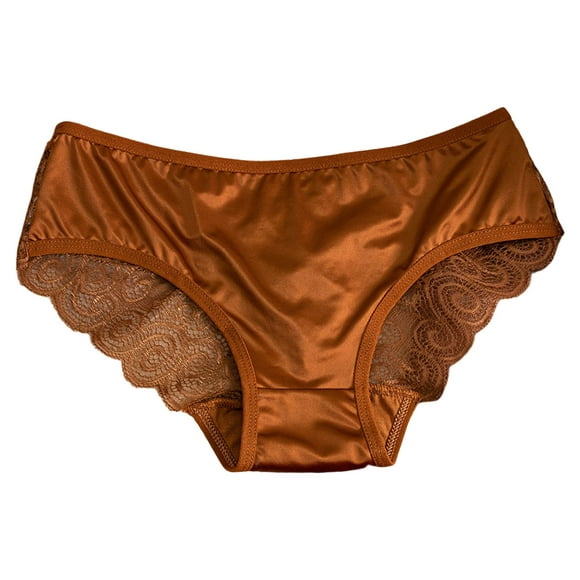 Aayomet String Underwear for Women Panties Comfortable Breathable Lace Satin Stitching Briefs (Brown, M)
