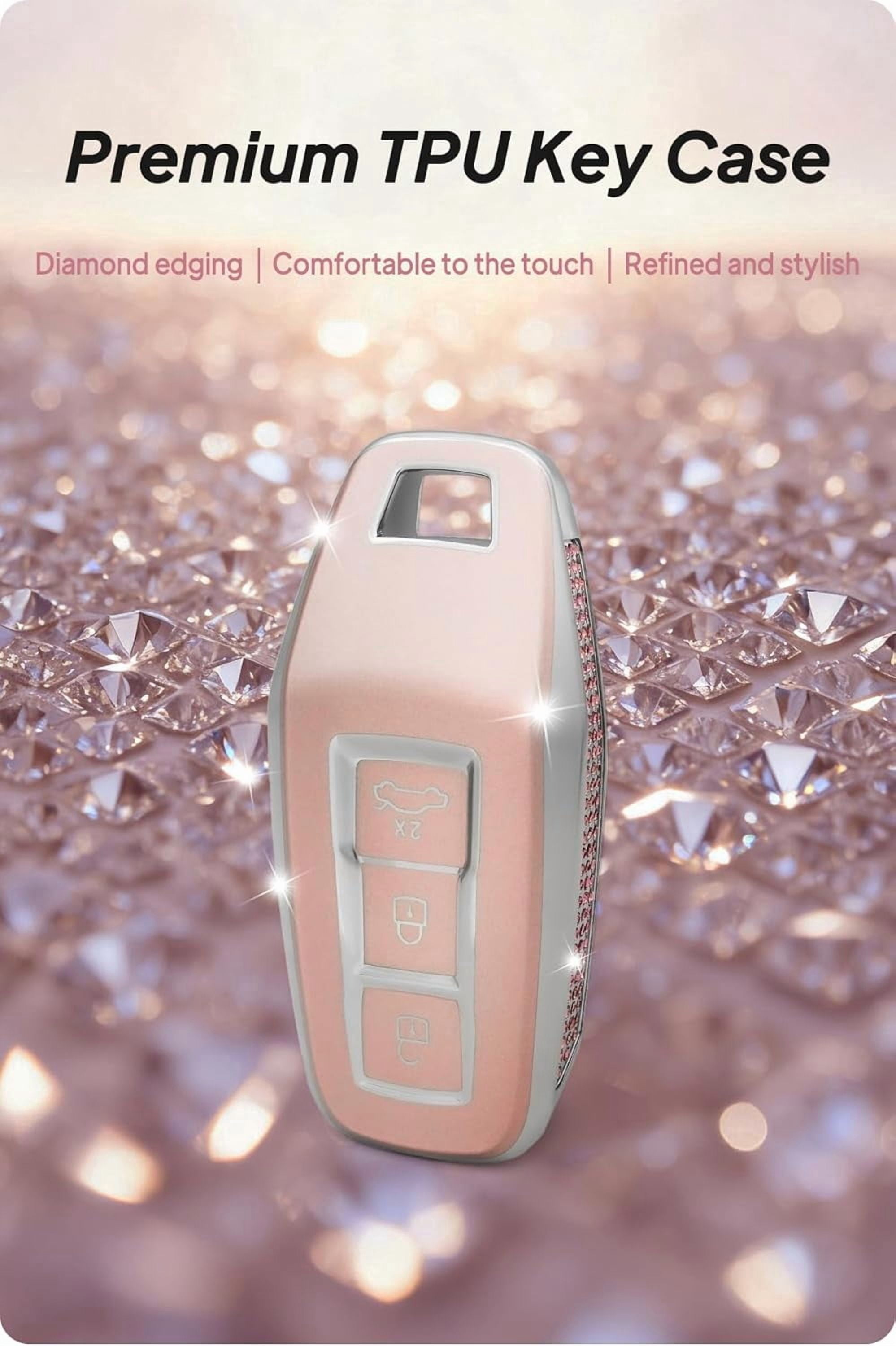 Key Fob Cover Compatible with Fit for Audi A3 A5 A6 Avant E-tron SQ5 SUV Q6 Sportback 2025, 3 Buttons, TPU, Keyless Entry, Car Key Cover, Keychain Case Holder Protector,A-Pink