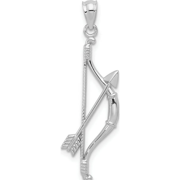 14K White Gold Polished And Textured Bow Arrow Pendant Made In United States k5407