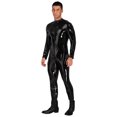 thumbnail image 3 of Yeahdor Mens Zipper Crotch Jumpsuit Long Sleeve Stretchy Catsuit Patent Leather Night Club Bodysuit Black XXL, 3 of 7