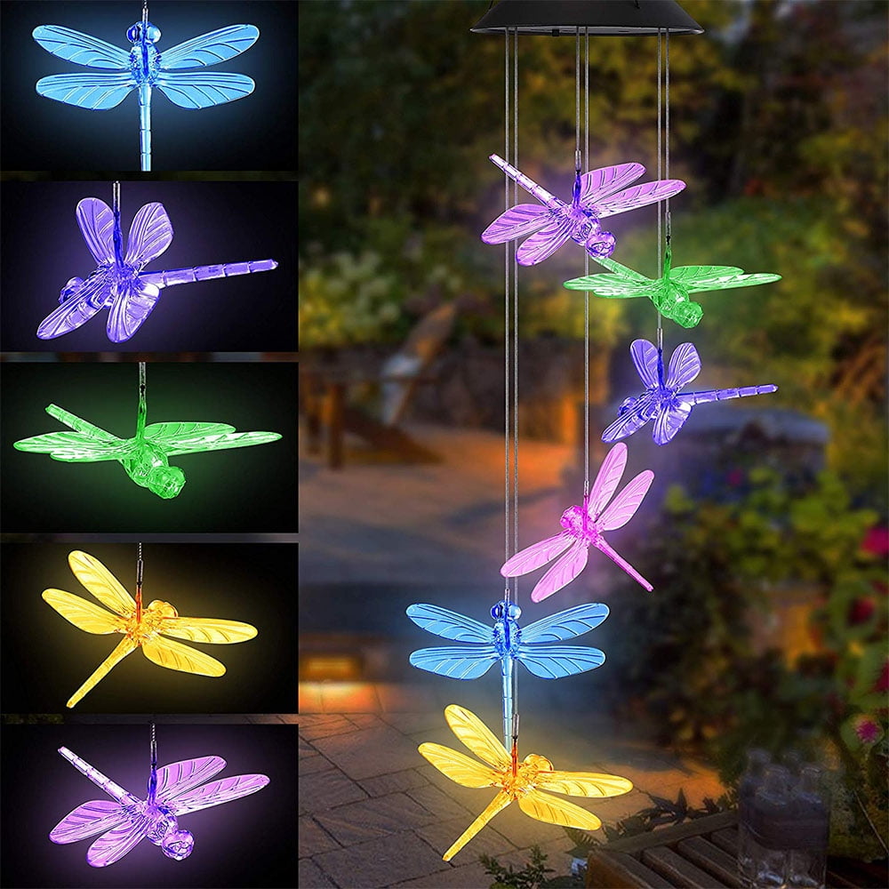 Reactionnx Solar Dragonfly Wind Chimes Color Changing Led Mobile