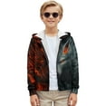 thumbnail image 4 of Chaqlin Flame Cool Wolf Boys Casual Zip Up Jacket Hooded Long Sleeve with Pockets Lightweight Sporty Top Kids Size 8-10, 4 of 7