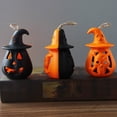 thumbnail image 5 of 3 Pack Halloween LED Pumpkin Lights Portable with Witch's Hat Ghost Face Flickering for Party Decor, 5 of 5