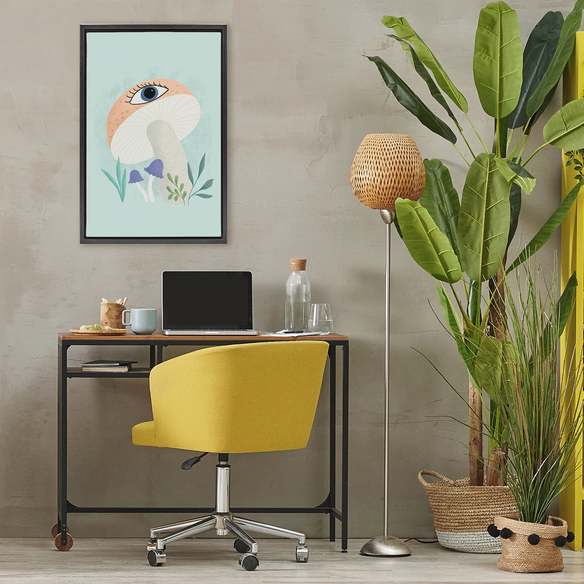 Stupell Industries Mushroom with Mystical Eye Black Framed Floater Canvas Wall Art, design by Metka Hiti