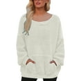 thumbnail image 2 of Fuzzy Sweatshirts for Women 2025 Fall Winter Long Sleeve Scoop Neck Plush Sweatshirt with Pockets Pullover Tops, 2 of 5