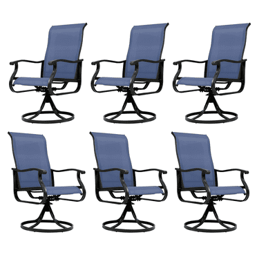 Patio Swivel Chairs Set of 6, Outdoor High Back Rocker Dining Chairs with All-Weather Textilene Mesh and Metal Frame, Comfortable Swivel Chairs for Patio, Garden, Deck, and Backyard (Blue)