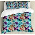 thumbnail image 1 of Abstract Duvet Cover Set King Size, Watercolor Rainbow Colored Butterflies and Letterings Music Notes Artwork Print, Decorative 3 Piece Bedding Set with 2 Pillow Shams, Multicolor, by Ambesonne, 1 of 3