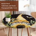 thumbnail image 4 of Yellow Gnomes Round Tablecloth, Fitted Table Cover with Elastic for 36"-44" Round Tables, Sunflower Bee Brown Wood Abstract Art Table Cloth Outdoor Indoor Dinning Party Waterproof Tablecloths, 4 of 7