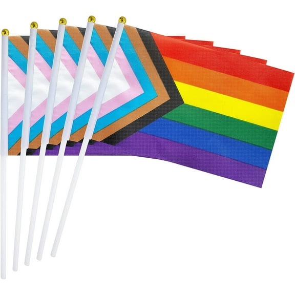 50 Pack Progress Rainbow Pride flag Small Mini Flag Hand Held Flag Stick Flag USA American Rainbow Flag,Progress Party Decorations Supplies For Parades,Rainbow Festival.