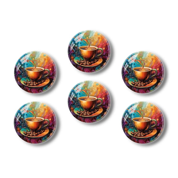 Glass Refrigerator Magnet 6Pcs Magnetic Fridge Sticker,Decor for Kitchen,Whiteboard,Cabinet,Aromatic Multicolored Coffee Cup And Beans