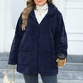 thumbnail image 4 of Lovskoo Winter Coats for Women Plus Size Fuzzy Fleece Hooded Zipper Long Sleeve Solid Color Plush Long Sleeve Hooded Casual Jacket Blue, 4 of 7