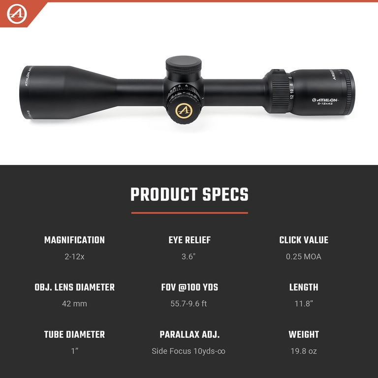 Athlon Argos HMR 2-12x42 AHMC SFP IR MOA Reticle - 214008