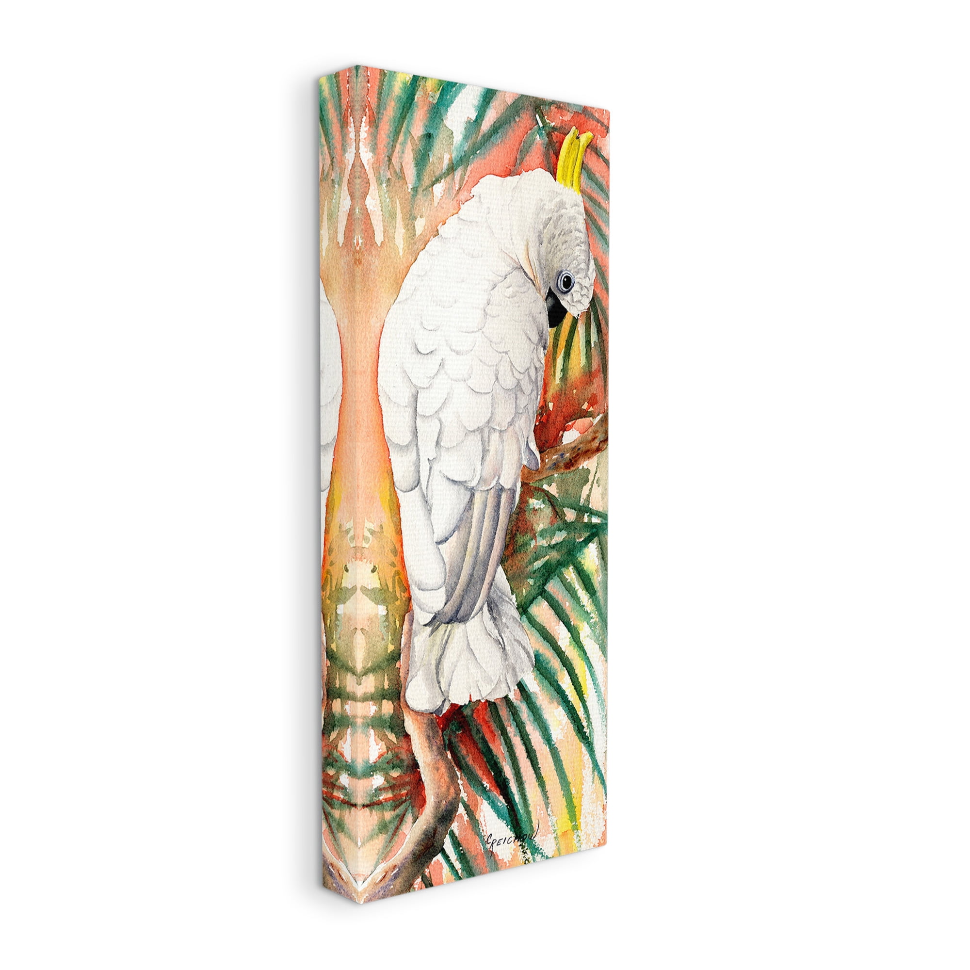 Stupell Industries Cockatoo & Vivid Branches Animals & Insects Painting Gallery Wrapped Canvas Art Print Wall Art, 17 x 40