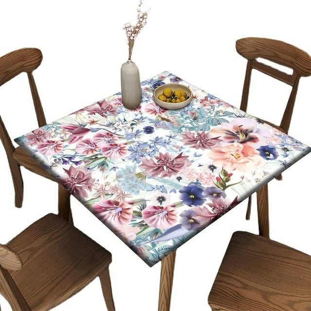 Elastic Edge Fitted Card Table Covers, Flower Pattern Printed on Elastic Polyester Table Cover, for Indoor Holiday Family Banquet and Outdoor Patio Use, Fit for 60"" x 60""Square Table