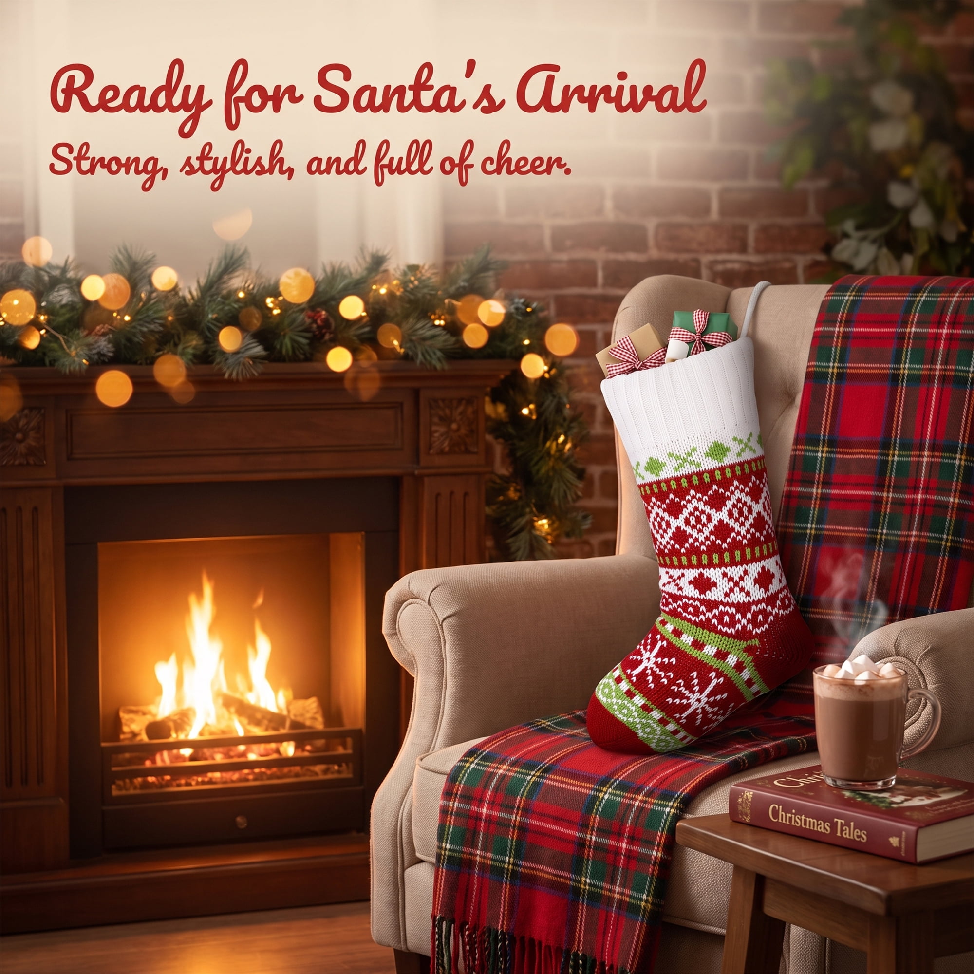 Unique Bargains Holiday Christmas Double Layer Knitted Motif Stocking Red 20"