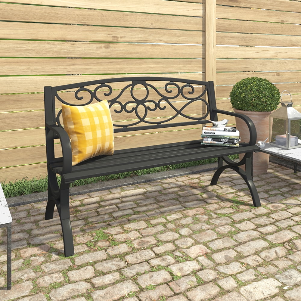 Abble Outdoor Durable Steel Bench Black