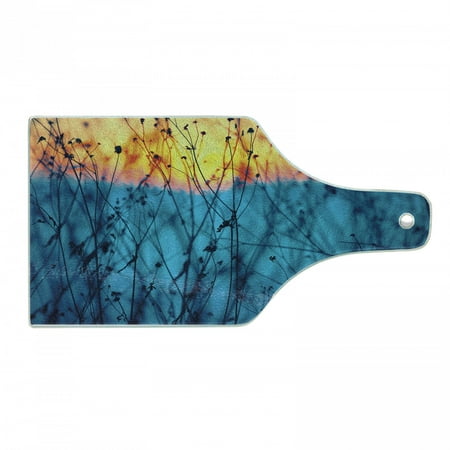 

Nature Cutting Board Dried Flowers Twigs Tranquil Sunset Scenery Agriculture Autumn Field Tempered Glass Cutting and Serving Board Wine Bottle Shape Pale Blue Peach Orange by Ambesonne