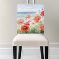 thumbnail image 3 of Spring Floral Chair Covers Set of 1 Watercolor Illustration Poppy Grass Beach Sky Chair Back Covers Stretch Removable Washable Slipcovers Protector for Dining Room Kitchen Party Decor, 3 of 5