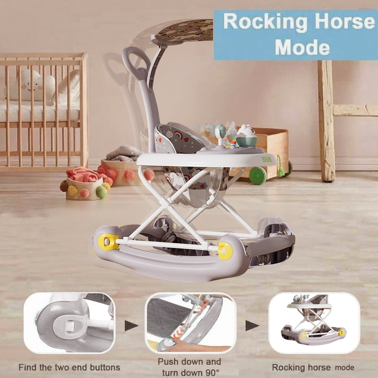 LuoLuo Baby Walkers, Music and Lights Toddler Jumper, Foldable Baby Walkers for Boys Girls Babies 6-36 Months,Gray